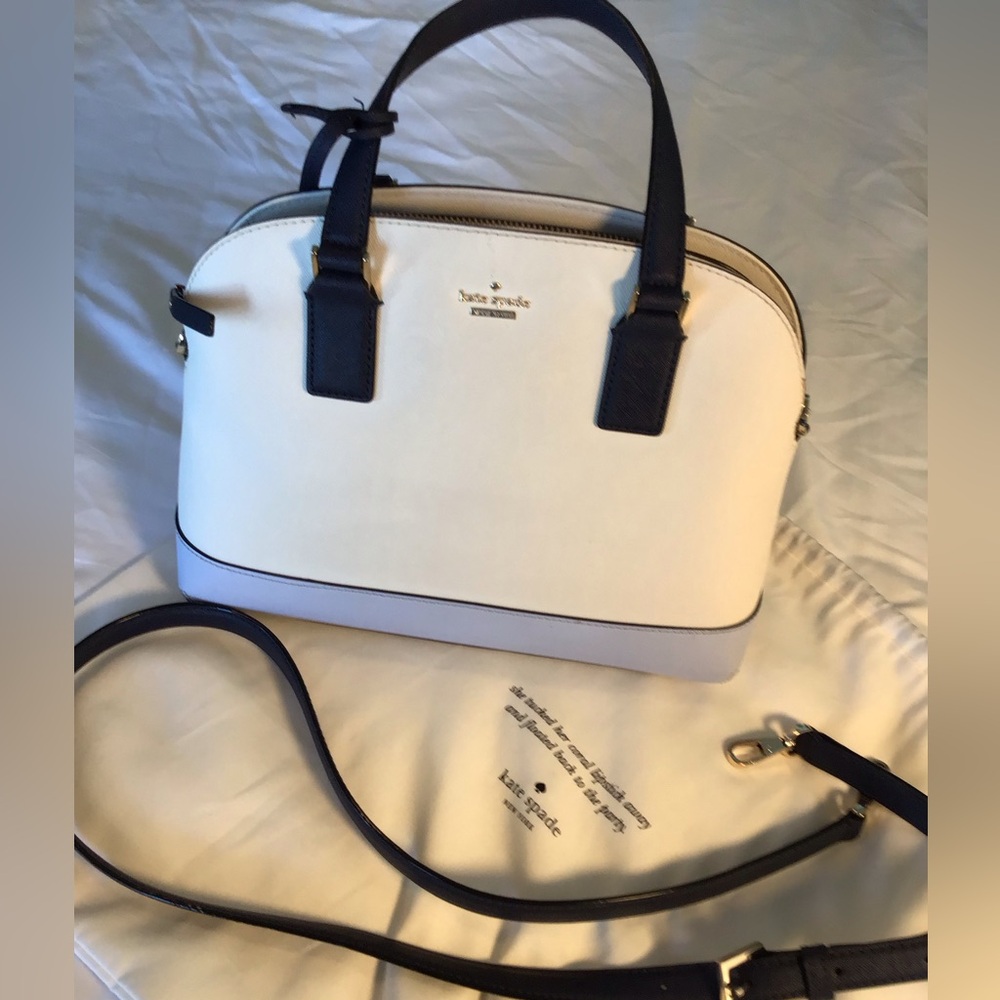 Kate Spade Ivory, Periwinkle and Navy Satchel with shoulder strap